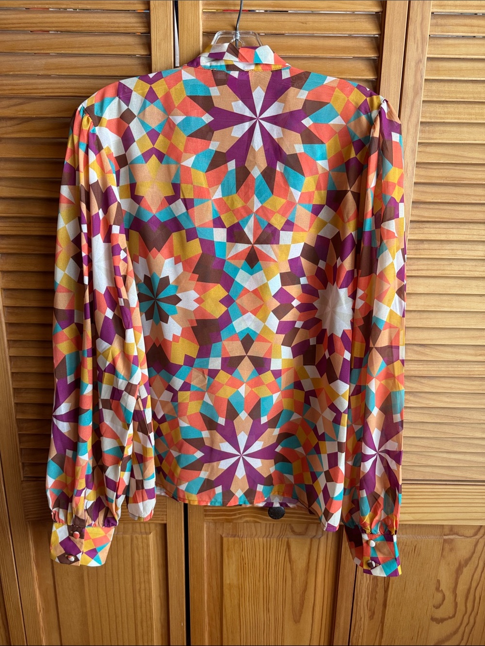 FLYING TOMATO Women’s Geometric Print Tie-Neck Blouse - Multicolor - Picture 5 of 5